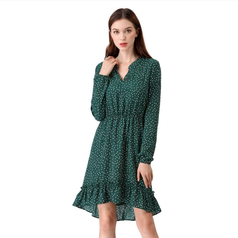 Pretty Garden NWT Polka Dot Smocked Waist Green Dress Sz L